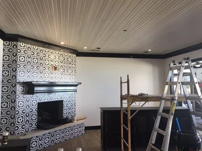 Interior residential painting and fireplace